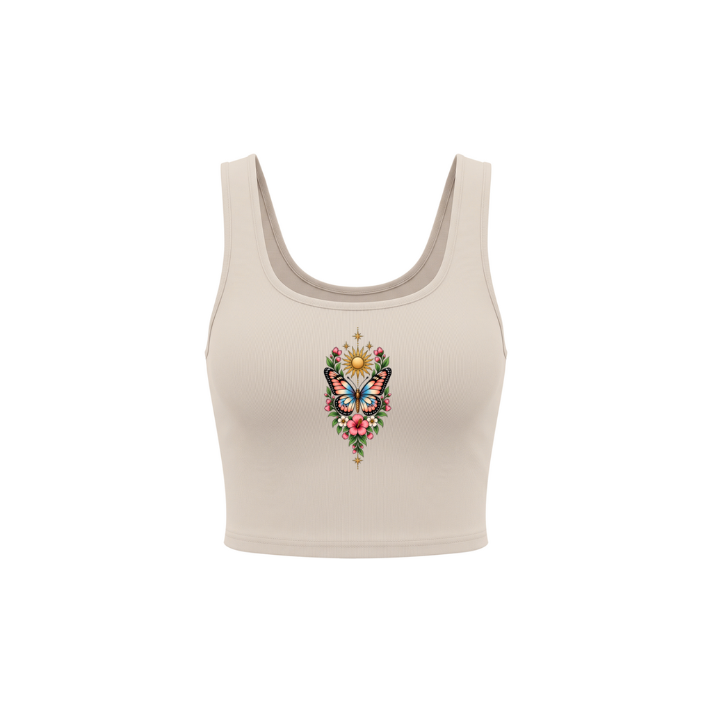 Celestial Butterfly Women’s Cropped Tank Top V2 - Mild Apricot front mockup
