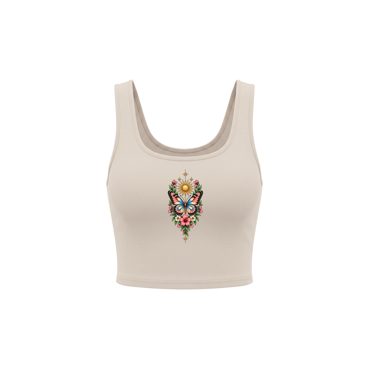 Celestial Butterfly Women’s Cropped Tank Top V2 - Mild Apricot front mockup
