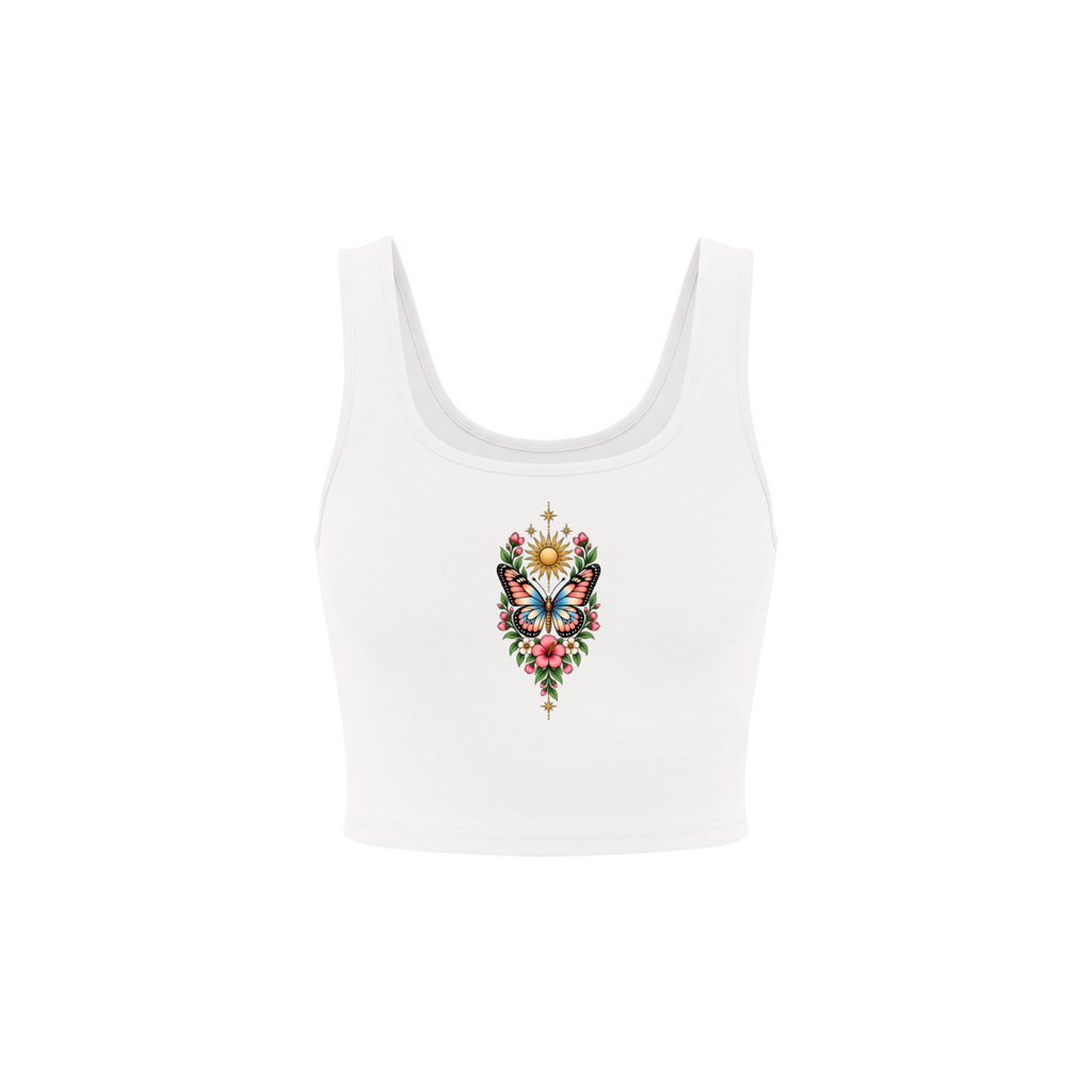Celestial Butterfly Women’s Cropped Tank Top V2 - White front mockup