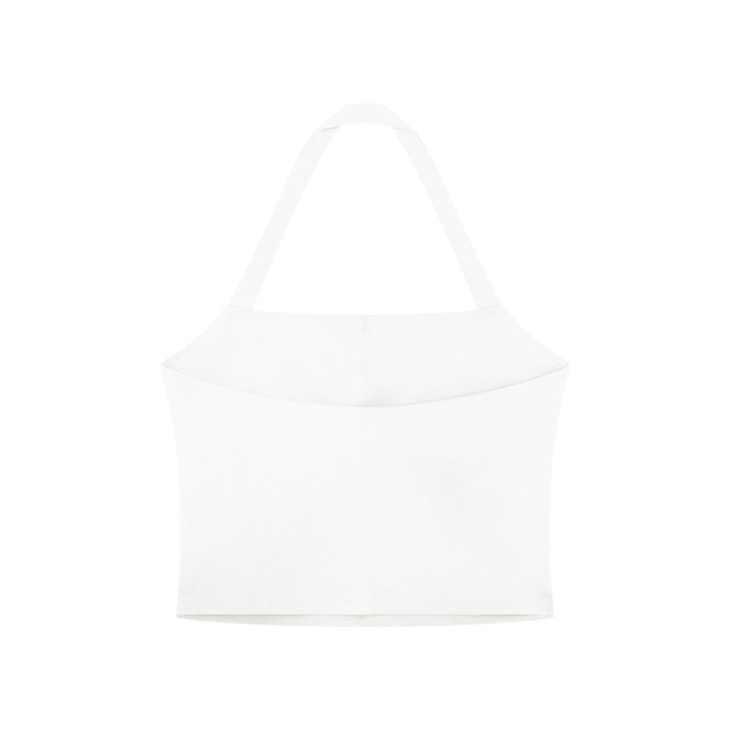 Off Script Women’s Halter Crop Sports Bra - White back