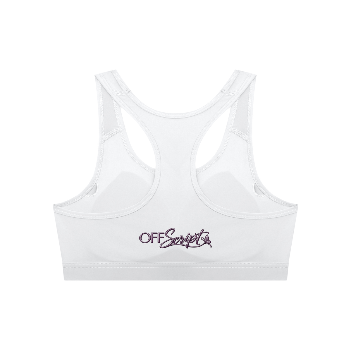 Off Script Women’s Cropped Sports Bra - White back
