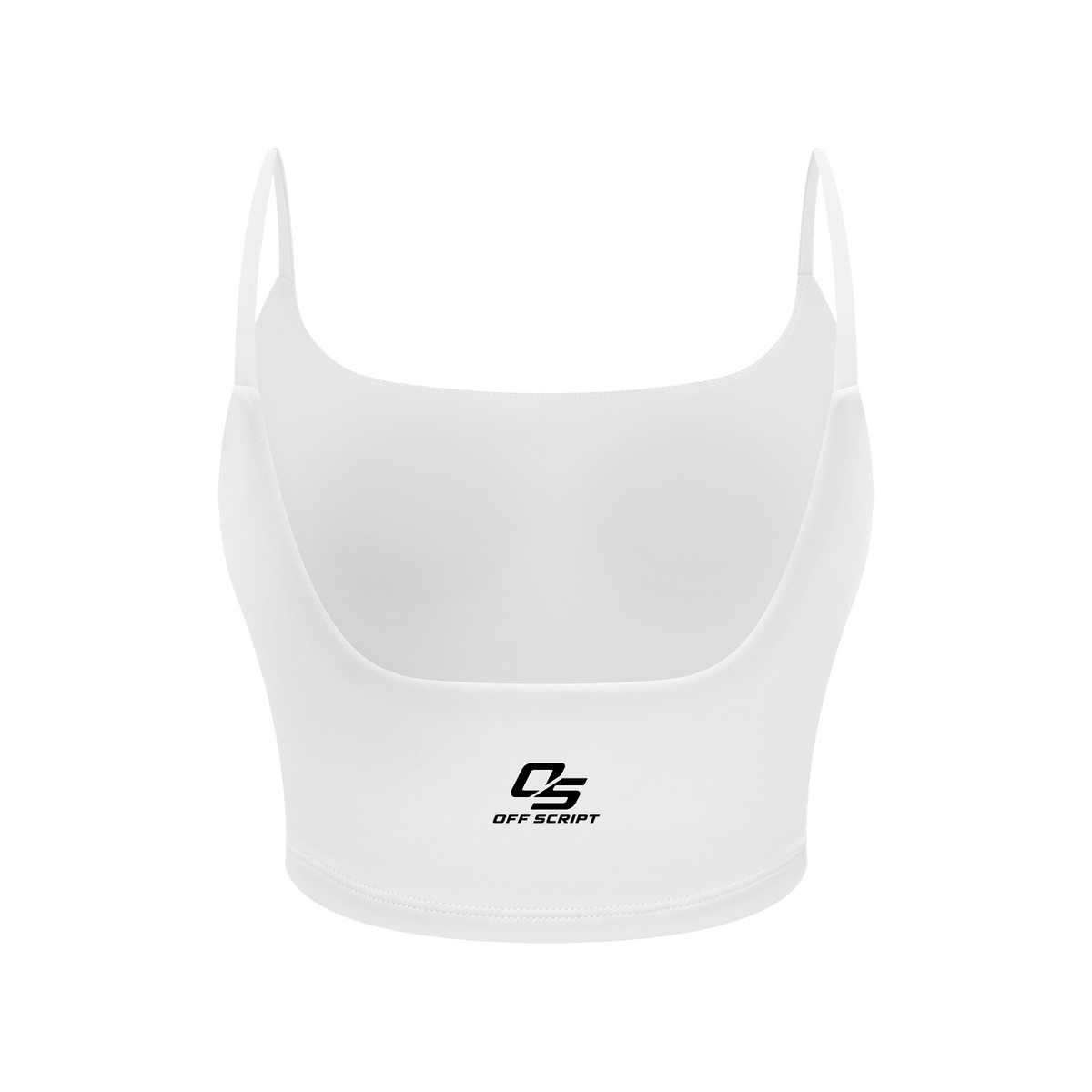 Off Script Women's Solid Color Sports Bra - White back 3D mockup