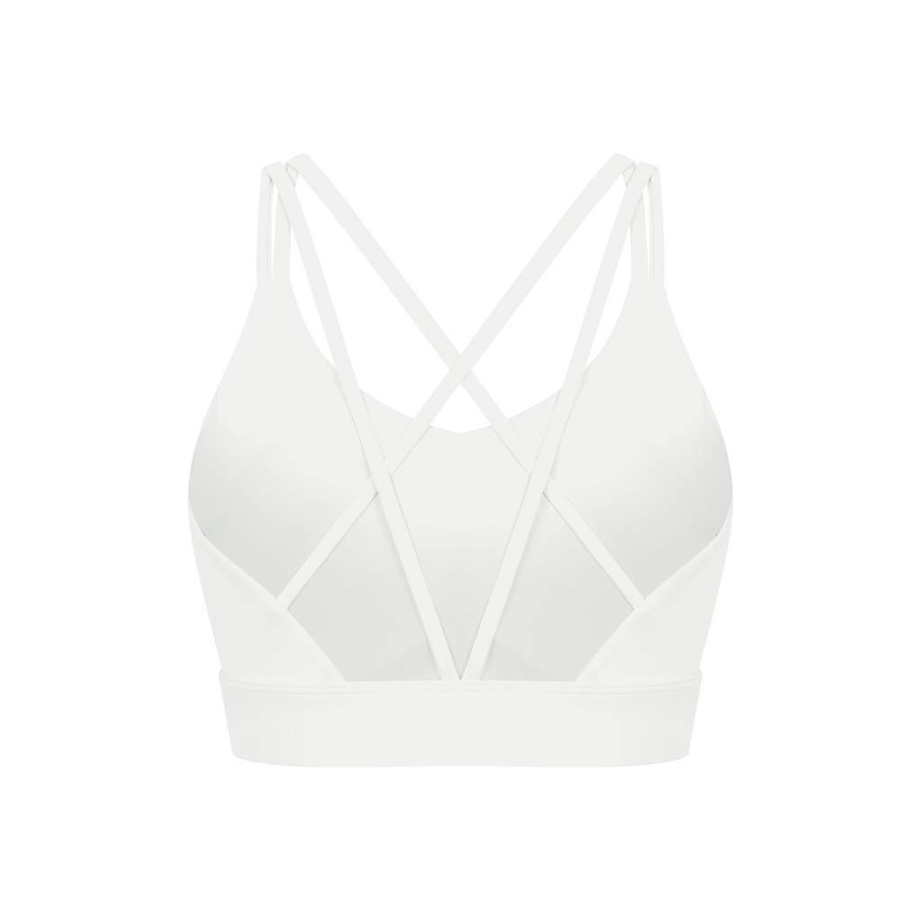 Off Script Women’s Lycra Cropped Yoga Sport Bra - White back mockup