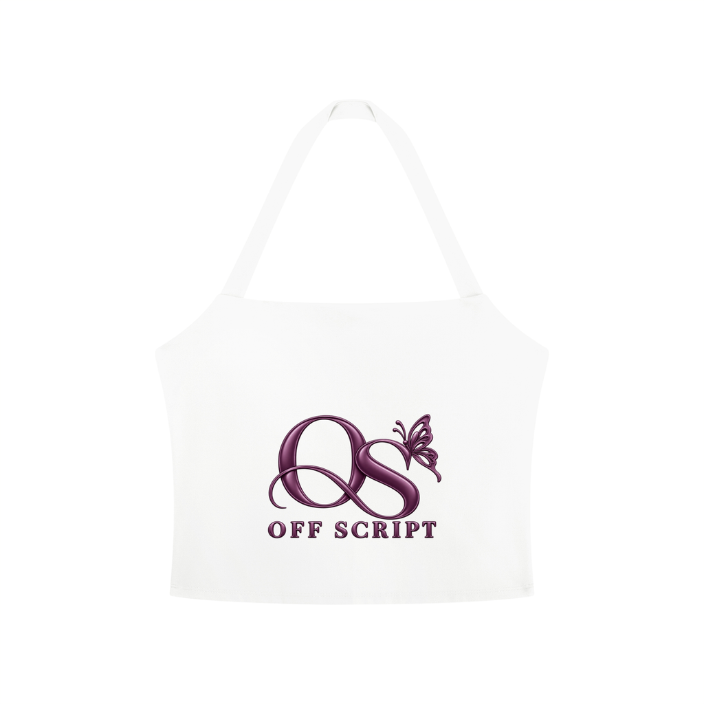 Off Script Women’s Halter Crop Sports Bra - White front