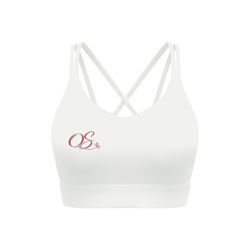 Off Script Women’s Lycra Cropped Yoga Sport Bra - White front mockup
