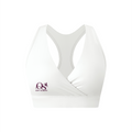 Off Script Women’s Crossover V-Neck Sports Bra - White front 3D mockup
