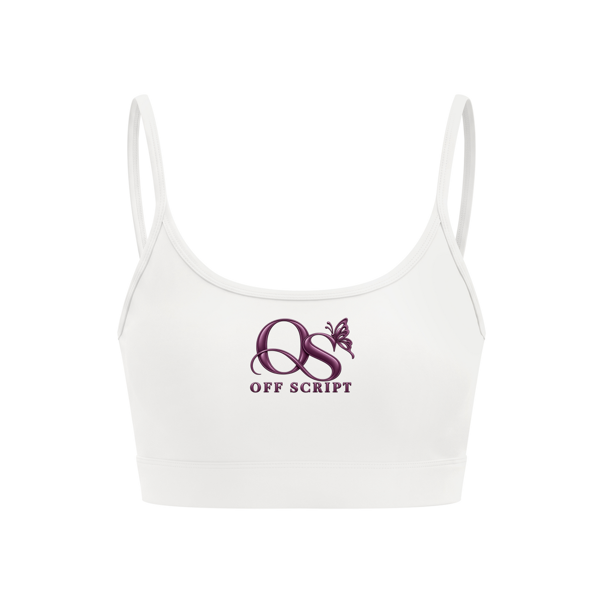 Off Script Women’s Solid U-Neck Sports Bra - White - front mockup