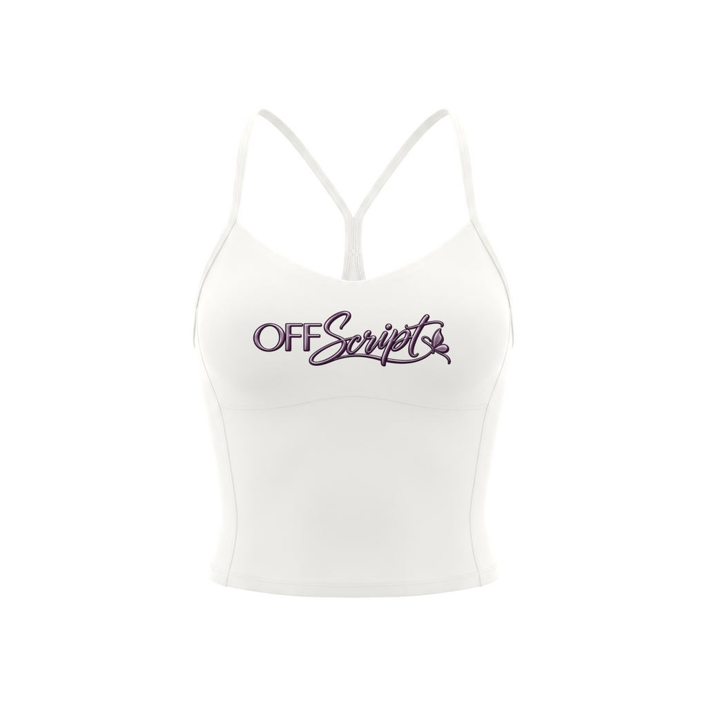 Off Script Women’s Solid Color Yoga Sports Bra - White - front mockup