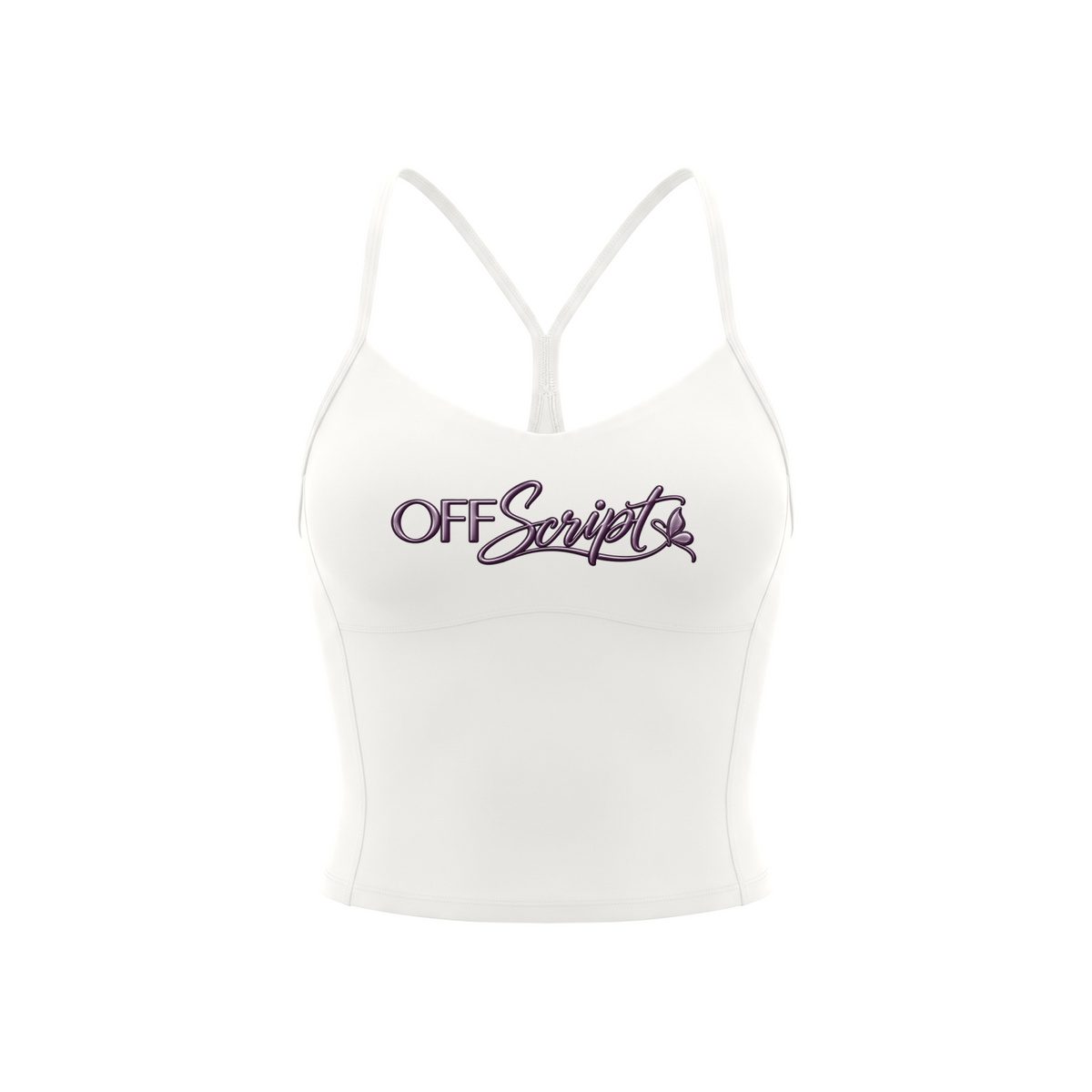 Off Script Women’s Solid Color Yoga Sports Bra - White - front mockup