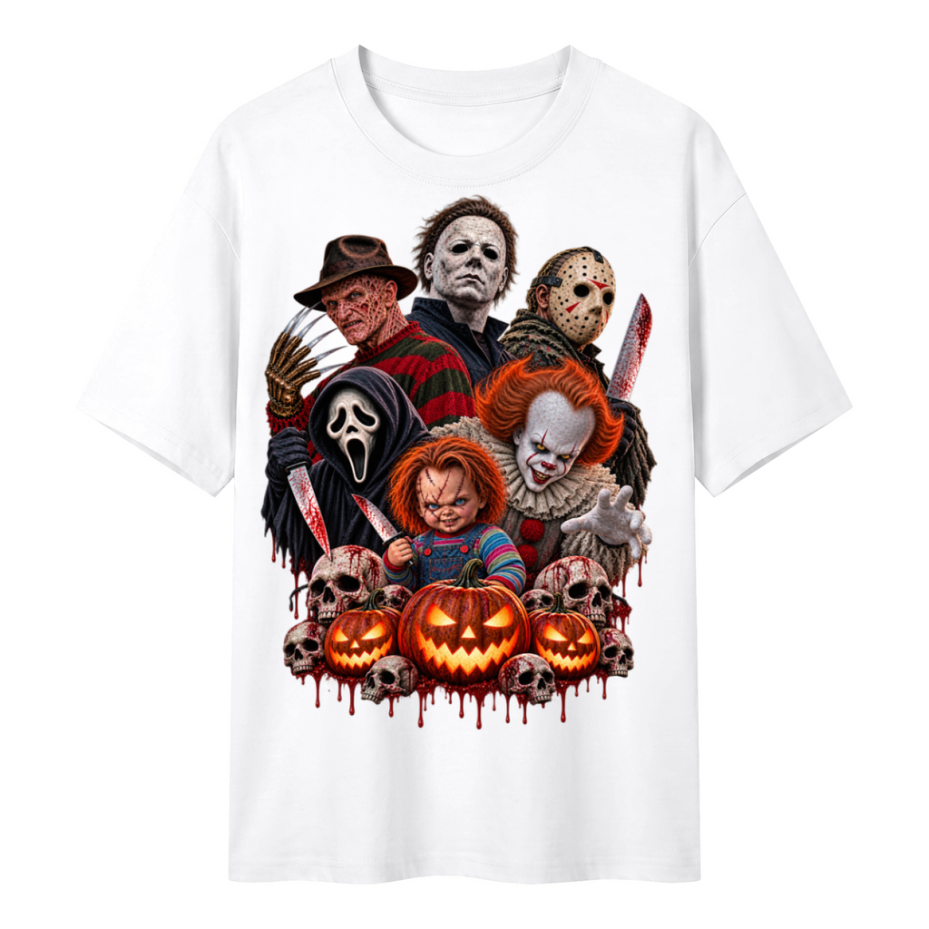 White Halloween Horror Icons T-Shirt front mockup