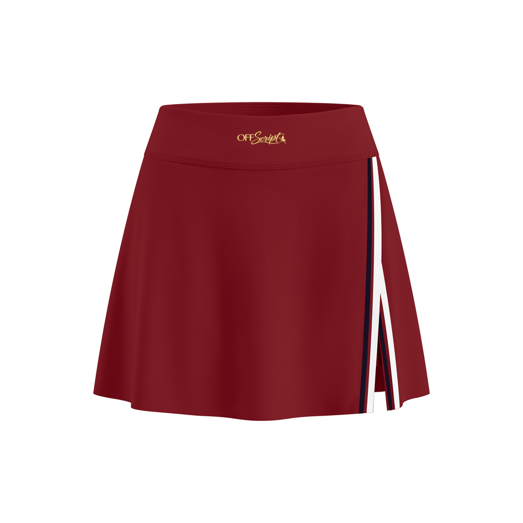 Off Script Women’s A-Line Contrast Panel Slit Skirt - Wine Red front 3D mockup