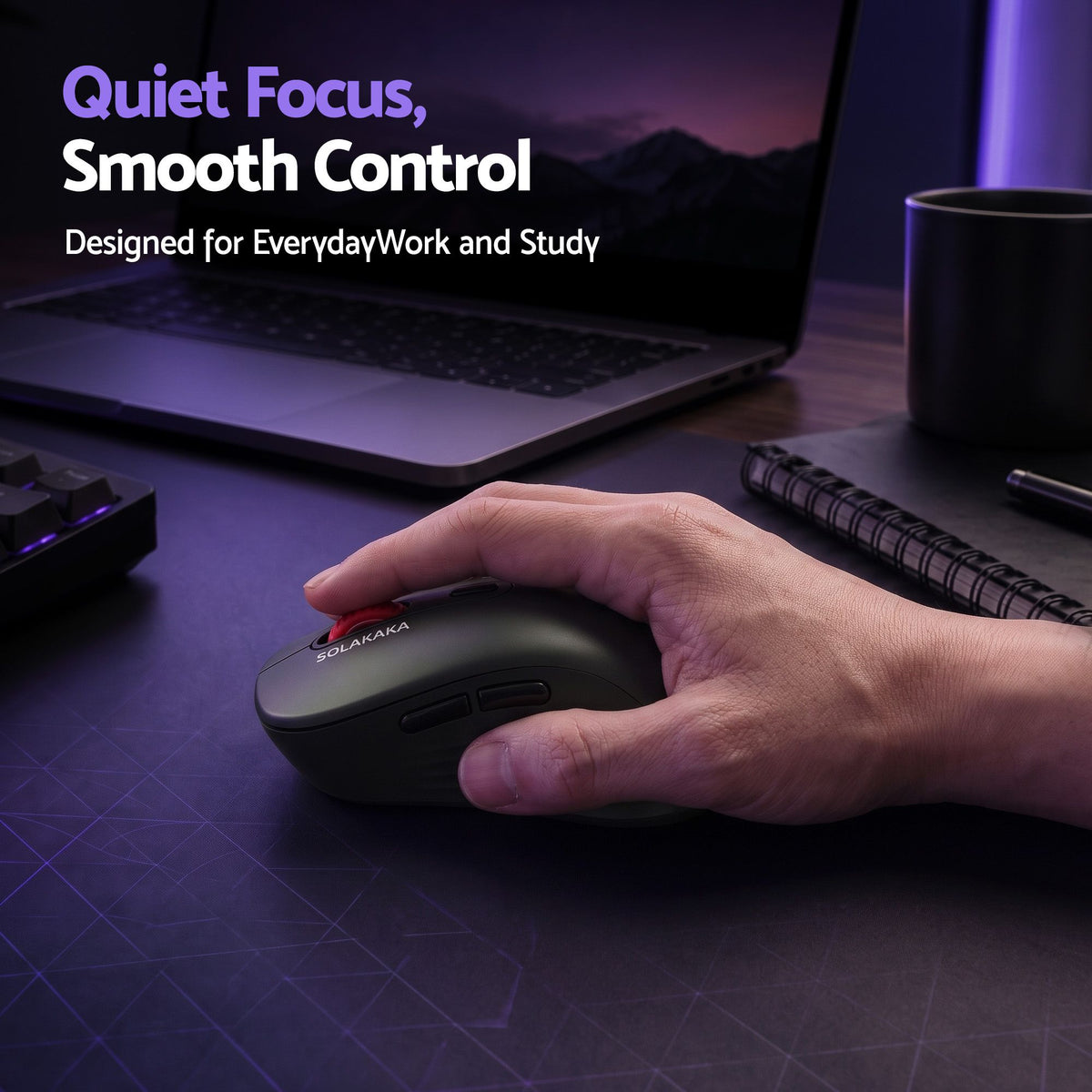 SOLAKAKA Silent Wireless Mouse Bluetooth 2.4GHz 4200 DPI 7 Buttons – Black