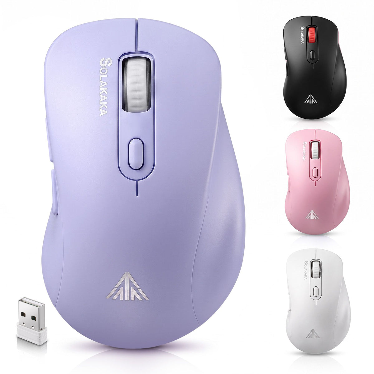SOLAKAKA Silent Wireless Mouse Bluetooth 2.4GHz 4200 DPI 7 Buttons – Purple