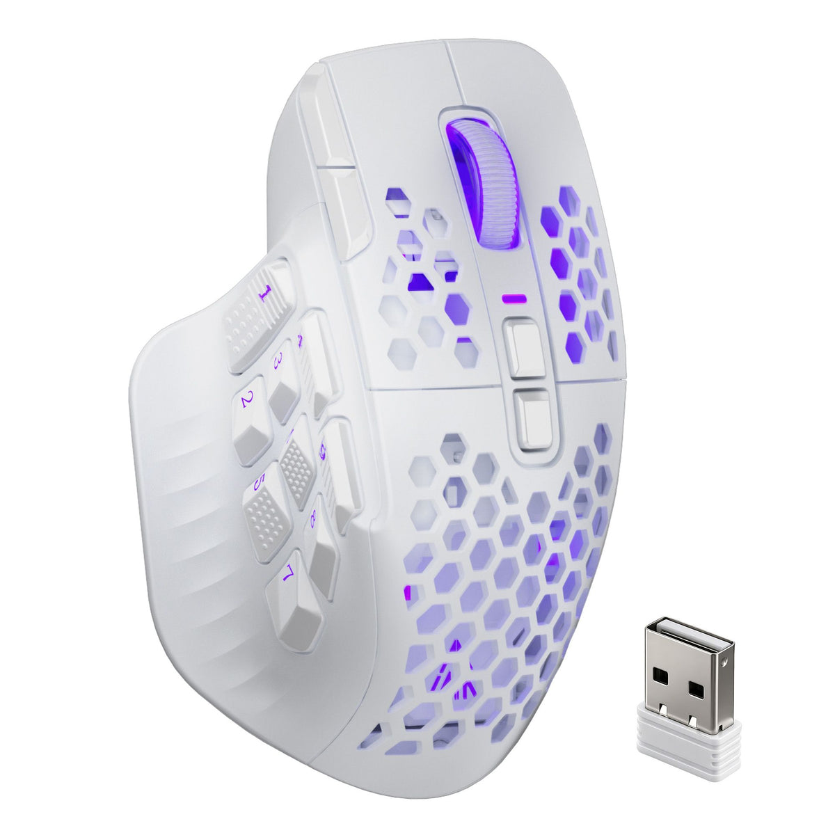 SOLAKAKA Wireless MMO Gaming Mouse 16 Buttons Bluetooth 24000 DPI RGB – White