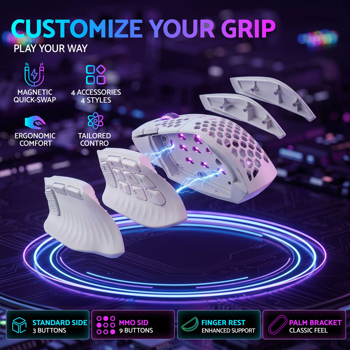 SOLAKAKA Wireless MMO Gaming Mouse 16 Buttons Bluetooth 24000 DPI RGB – White