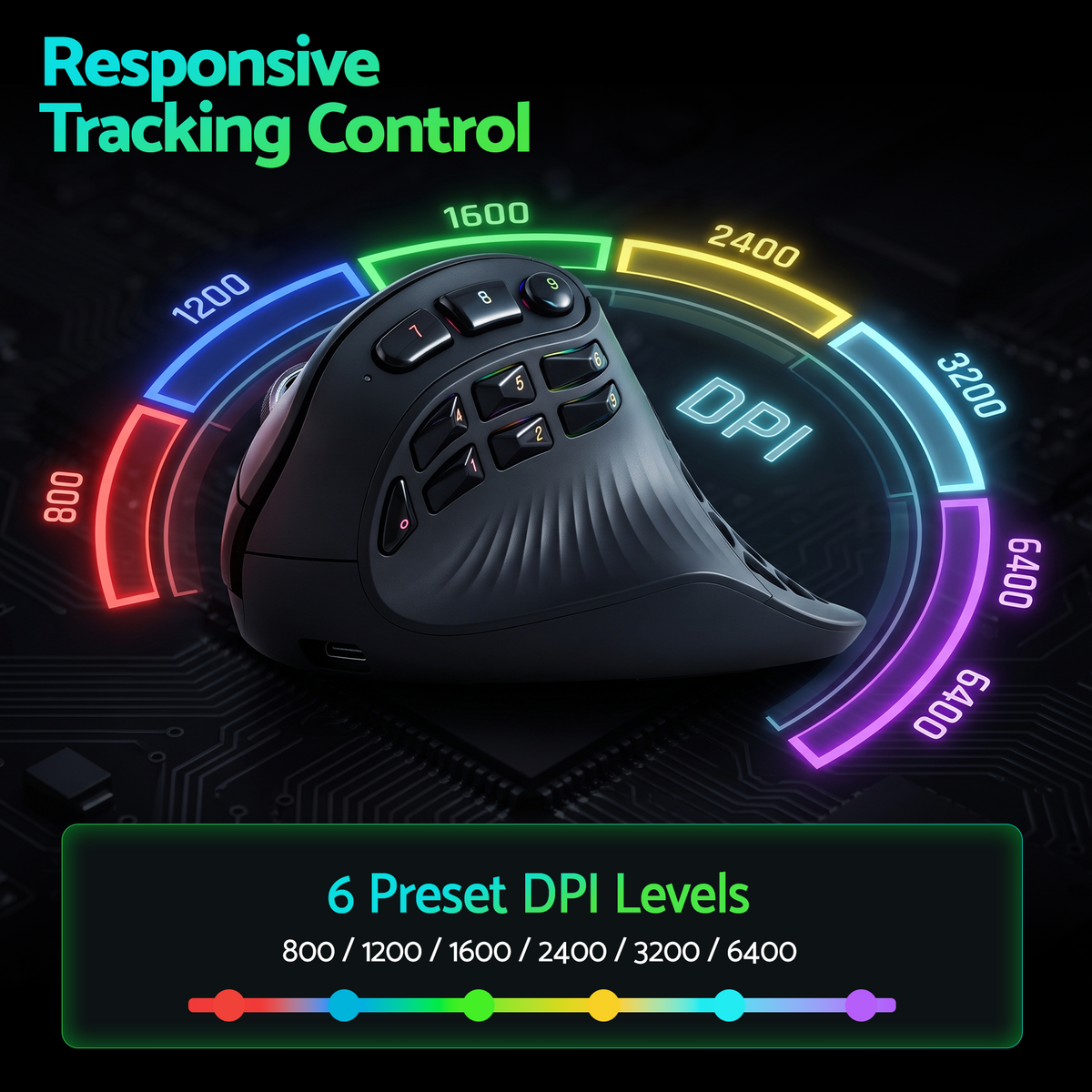 SOLAKAKA E9 Vertical MMO Gaming Mouse Tri-Mode 36000 DPI Ergonomic – Black