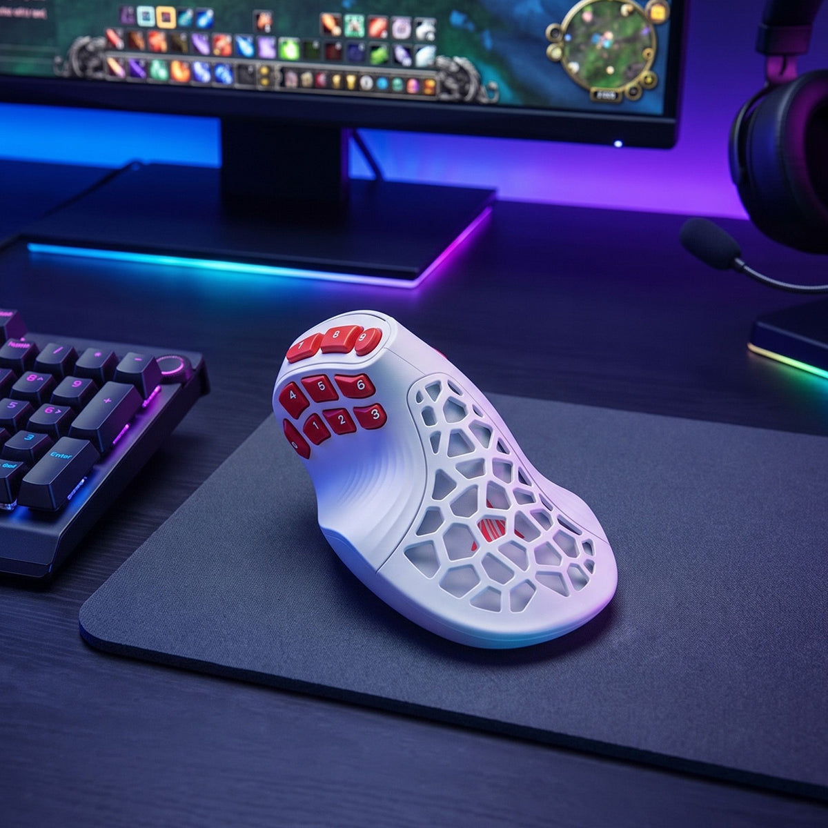 SOLAKAKA E9 Pro Vertical MMO Mouse Tri-Mode 36000 DPI 8000Hz PAW3395 – White