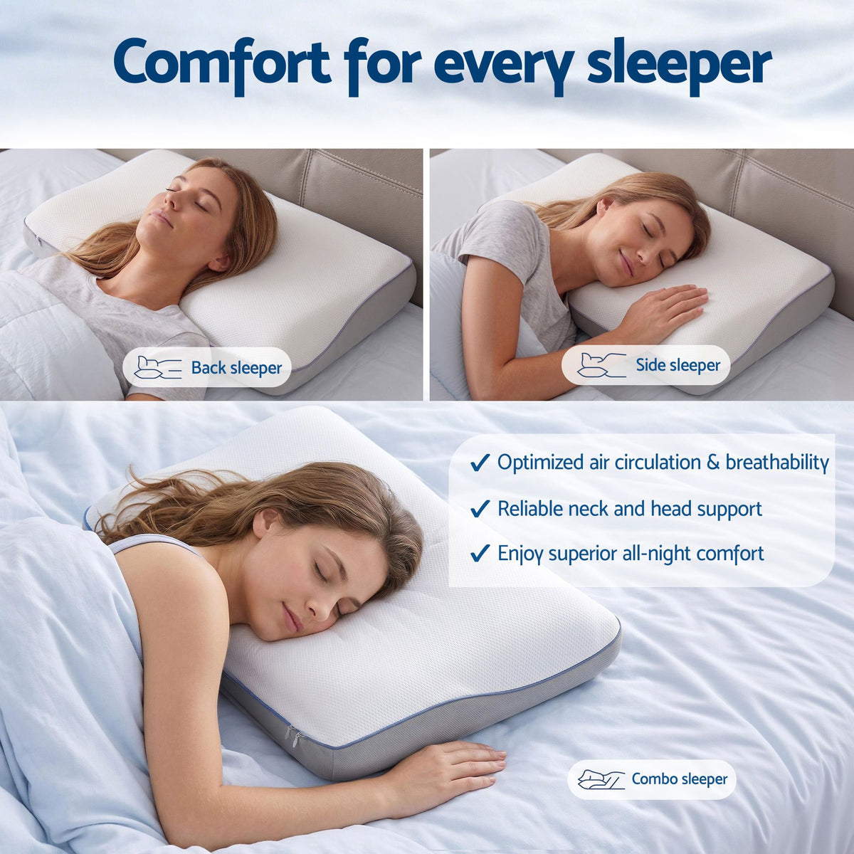 RoomSense Cooling Memory Foam Pillows Queen Size 1 Pack, Dual-Sided Bed Pillows for Hot Sleepers, 55D Solid Core Side Sleeper Pillow for Neck Support, Washable, 65x40x14cm