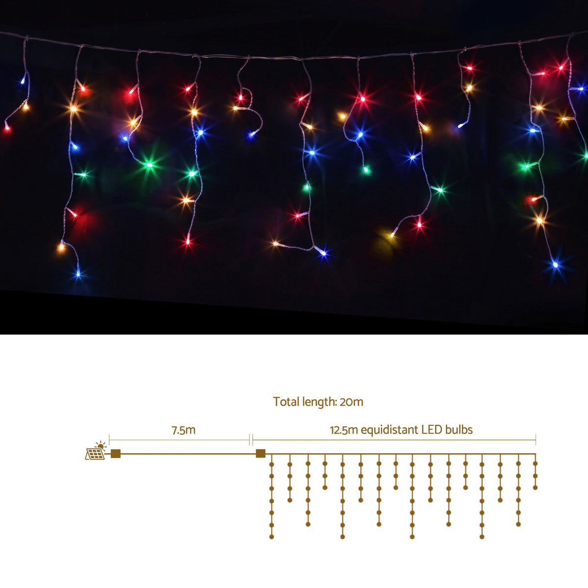 Jingle Jollys 12.5 m Solar Icicle Christmas Lights – Multicolour — product image 2 of 9
