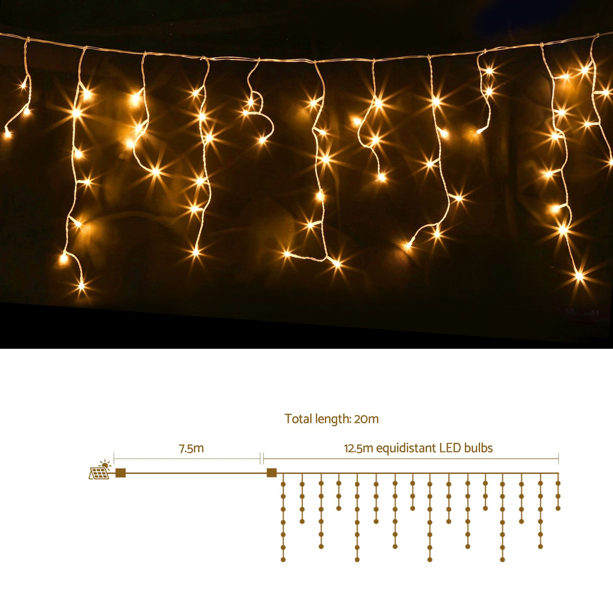 Jingle Jollys 12.5 m Solar Icicle Christmas Lights – Warm White — product image 8 of 9