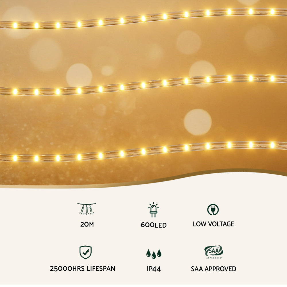 Jingle Jollys Warm White Christmas LED Rope Lights – 20 m, 600 LEDs — product image 3 of 6