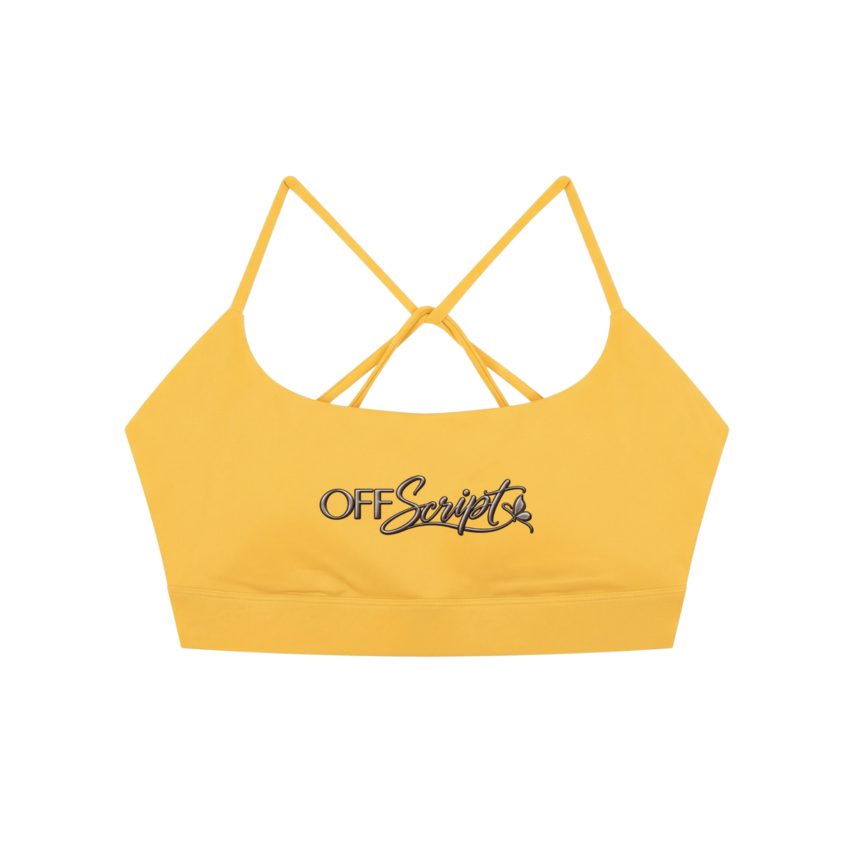 Off Script Women’s Strappy Criss-Cross Yoga Sports Bra - Yellow front