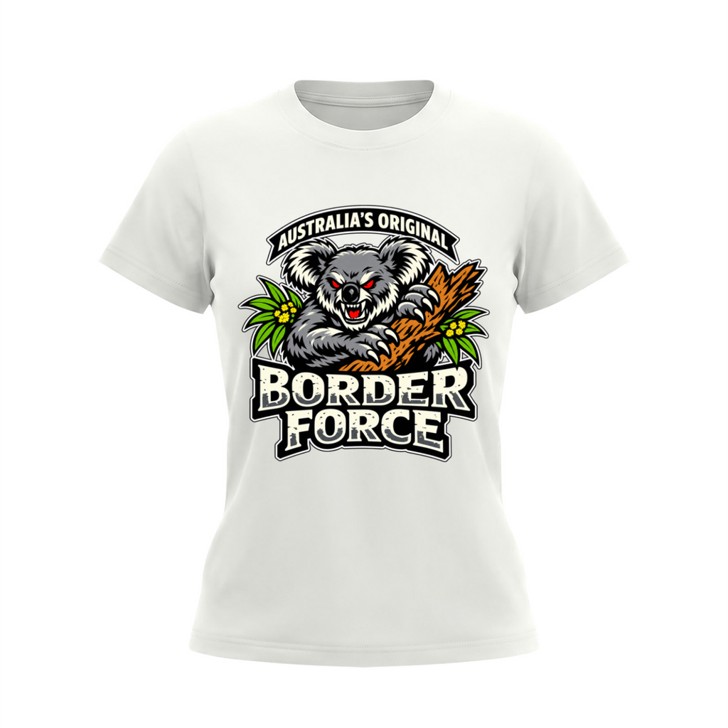Drop Bear Women's Slim Fit Crewneck T-Shirt - White front 3D mockup