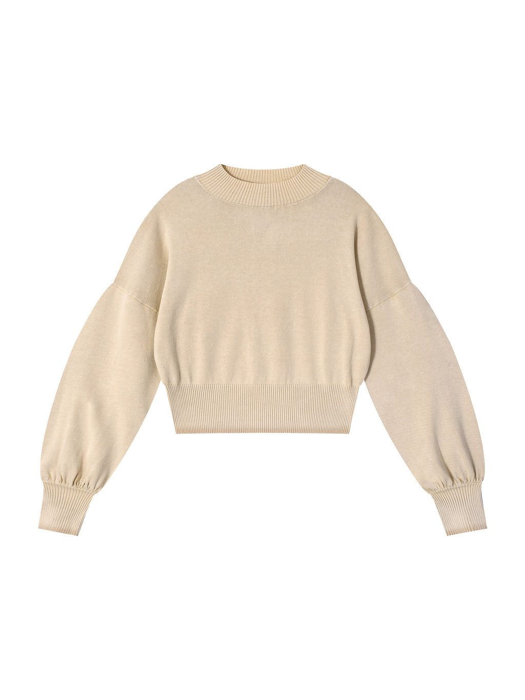 Mineral Wash Balloon Sleeve Cropped Sweater