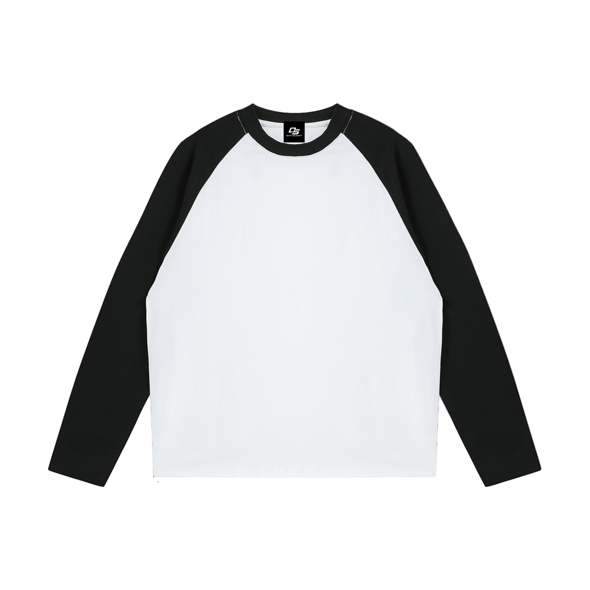 White with Black Unisex colour-blocked raglan long-sleeve T-shirt front view
