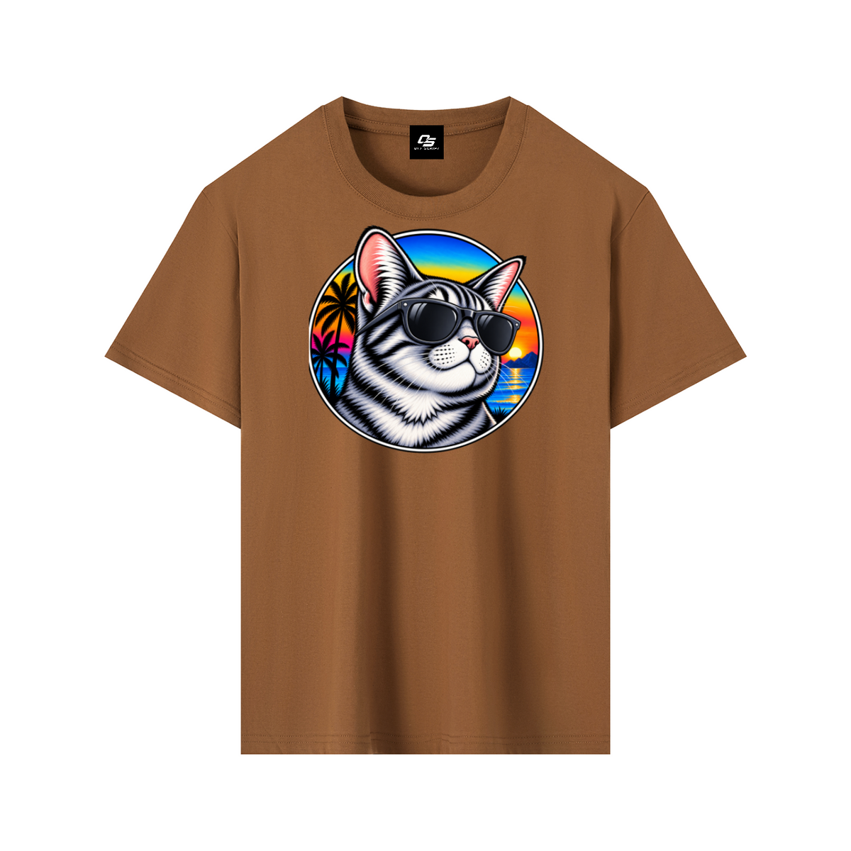 Cool Cat Sunset Pure Cotton Unisex T-Shirt – Caramel Macchiato