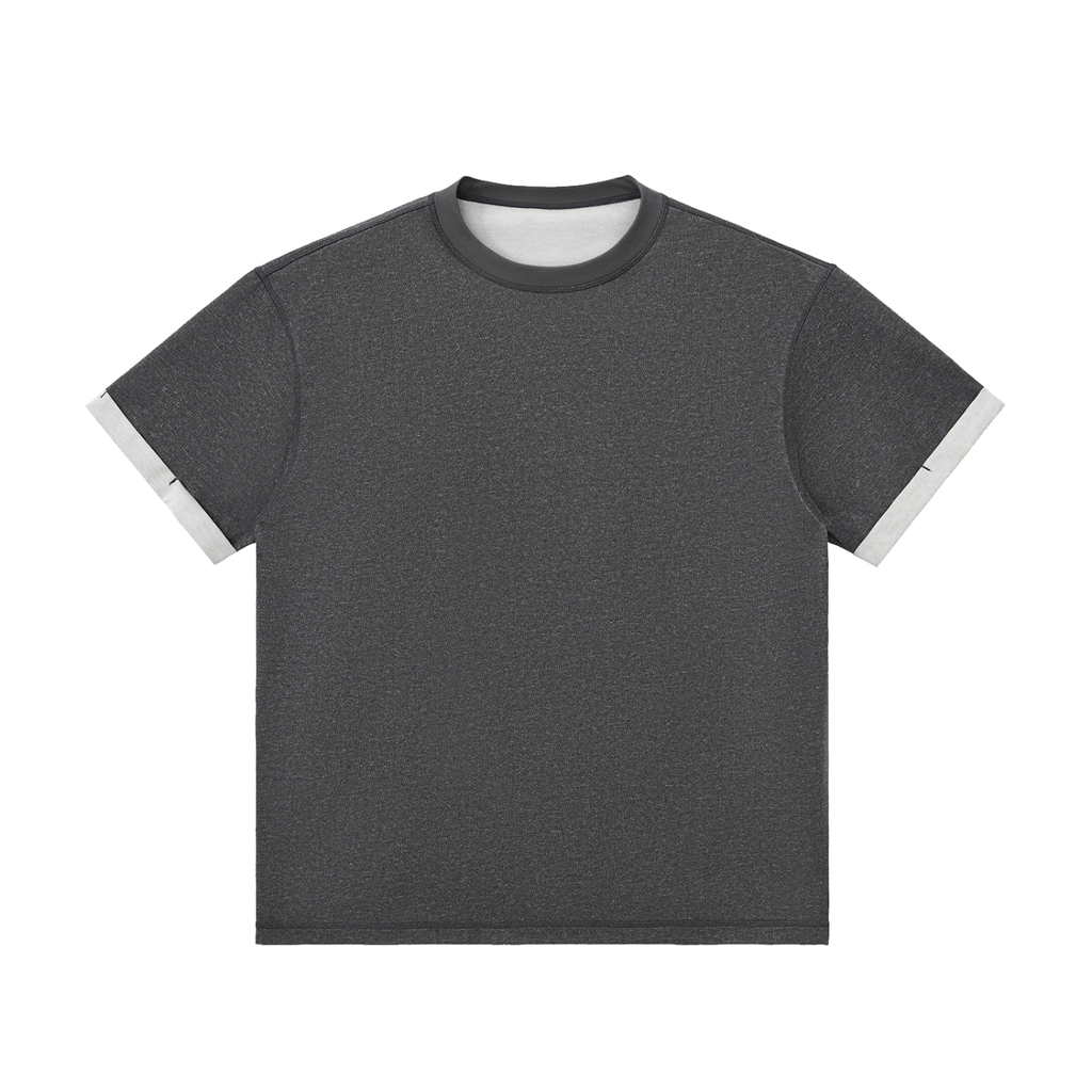 Charcoal Grey Unisex Contrast-Cuff T-Shirt front view