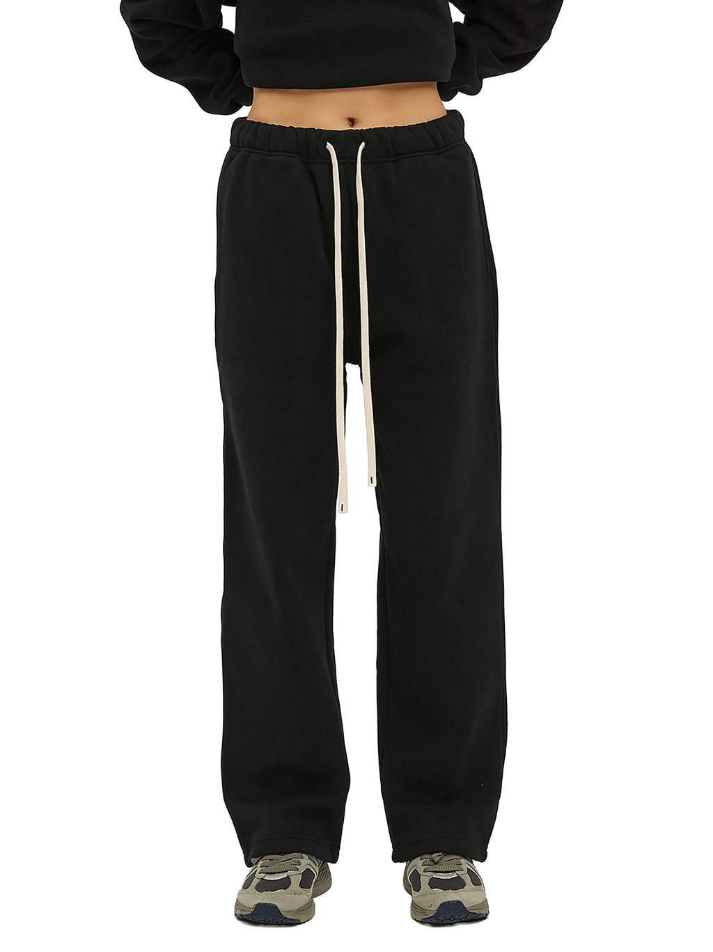 Unisex Solid Colour Fleece Straight-Leg Pants