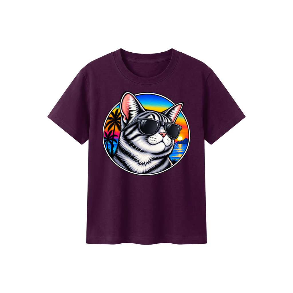 Cat Sunset Kids' Crewneck Short-Sleeve T-Shirt