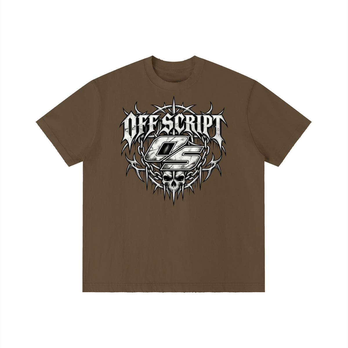 Off Script Gothic Skull Front-Print Vintage Wash Distressed T-Shirt