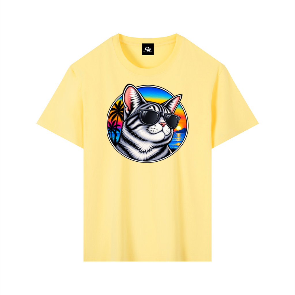 Cool Cat Tropical Sunset Pure Cotton Unisex T-Shirt – Yellow