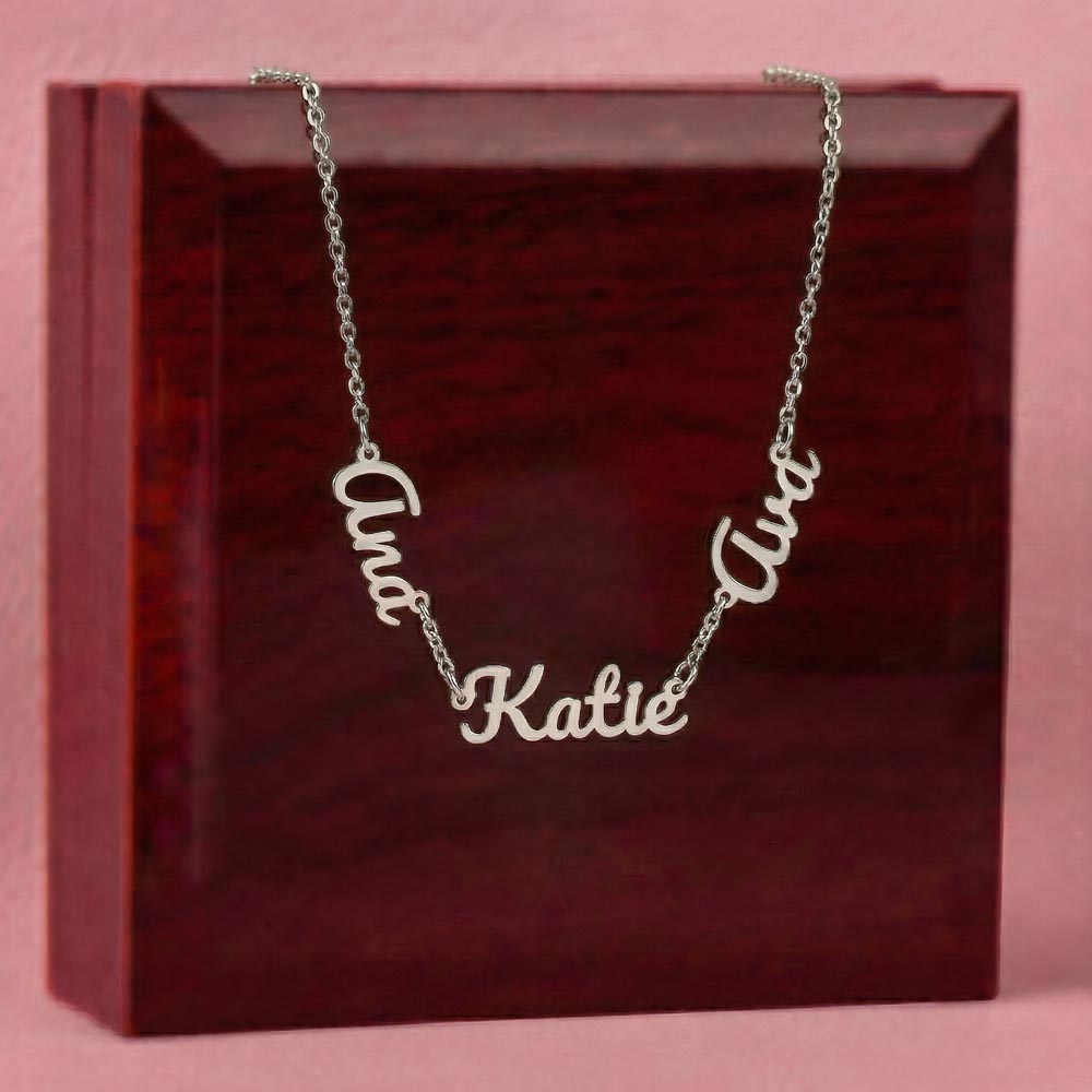 Multiple Name Necklace — 3 Names / Polished Stainless Steel / Luxury Box