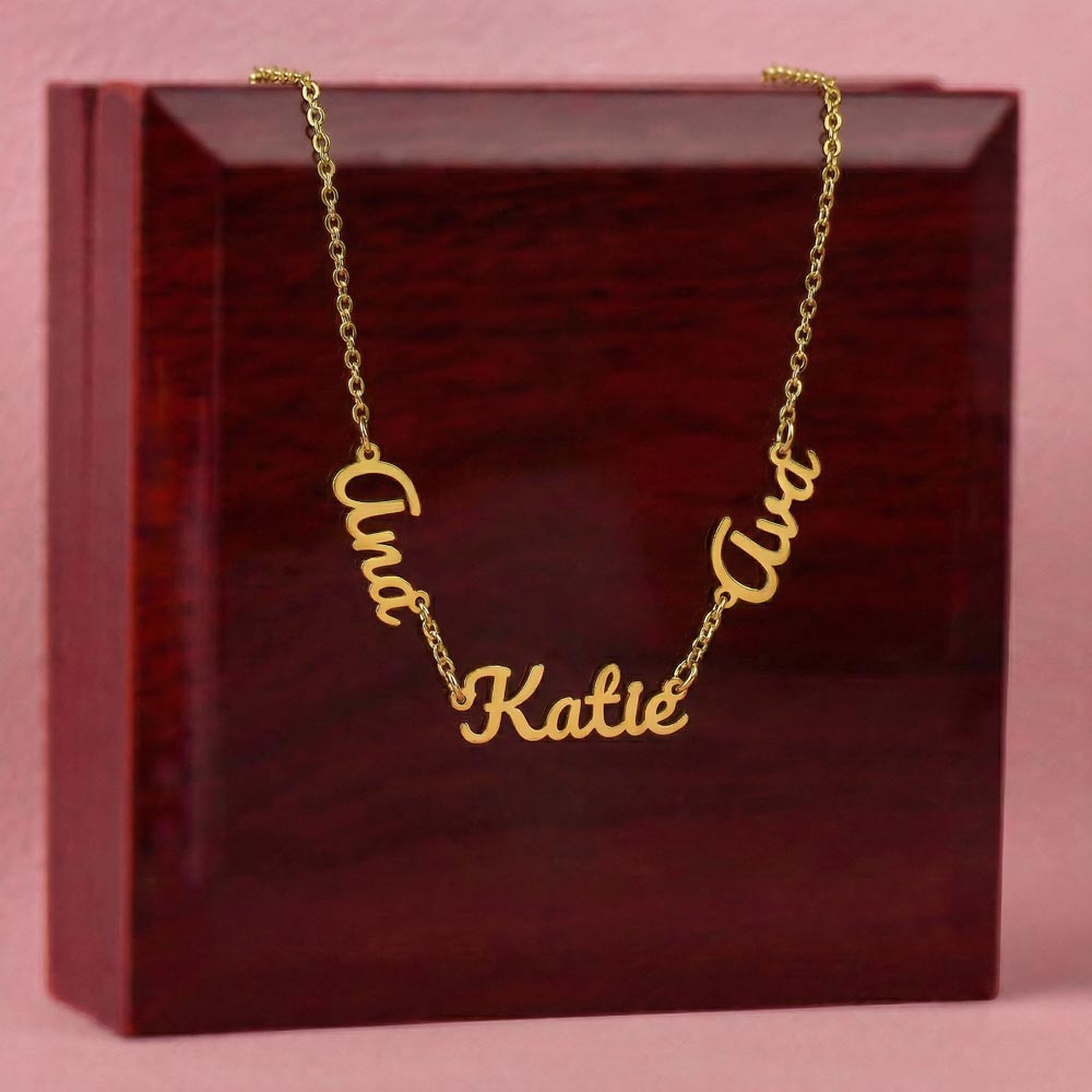 Multiple Name Necklace — 3 Names / 18K Yellow Gold Finish / Luxury Box