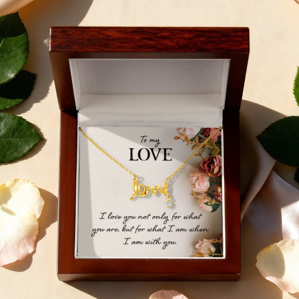 Luxury Box presentation for 18K yellow gold Scripted Love Necklace