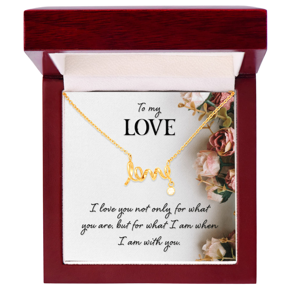 18K yellow gold finish Scripted Love Necklace with Luxury Box