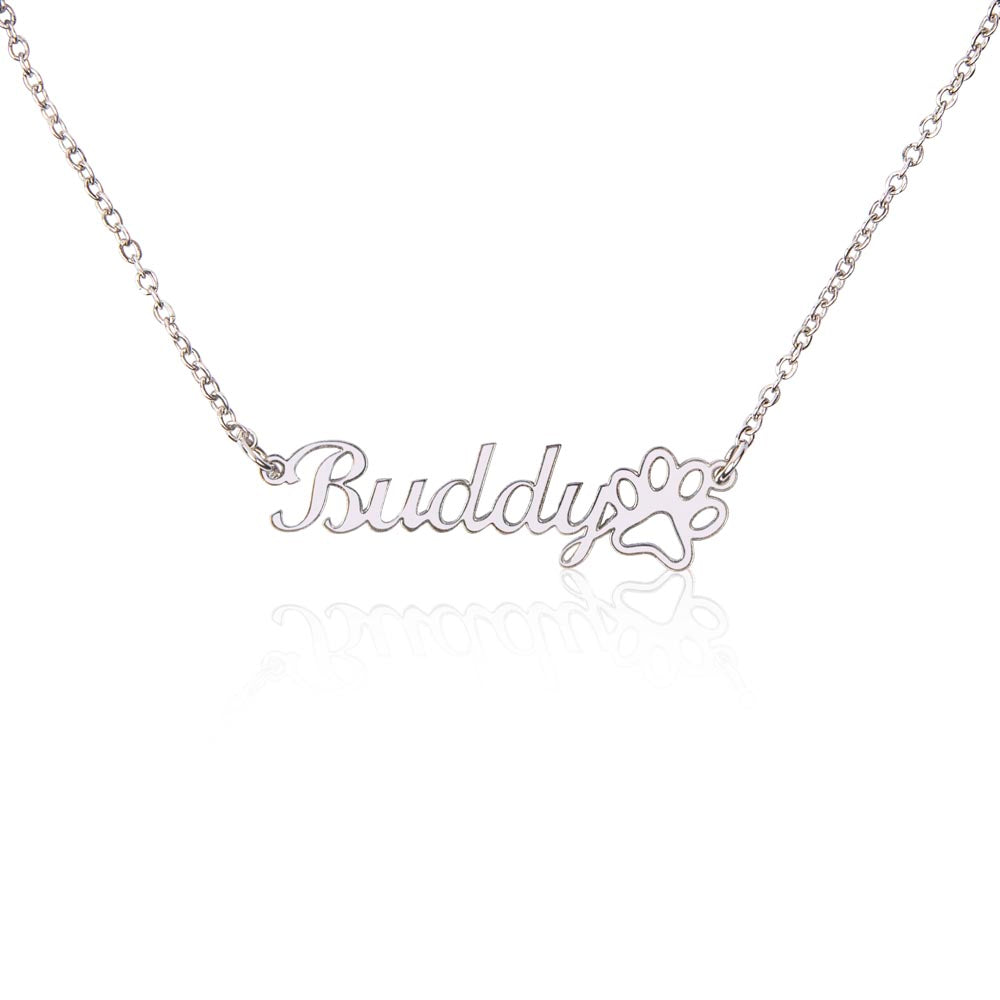 Paw Print Name Necklace — Polished Stainless Steel / Standard Box