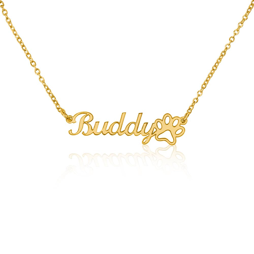 Paw Print Name Necklace — 18k Yellow Gold Finish / Standard Box