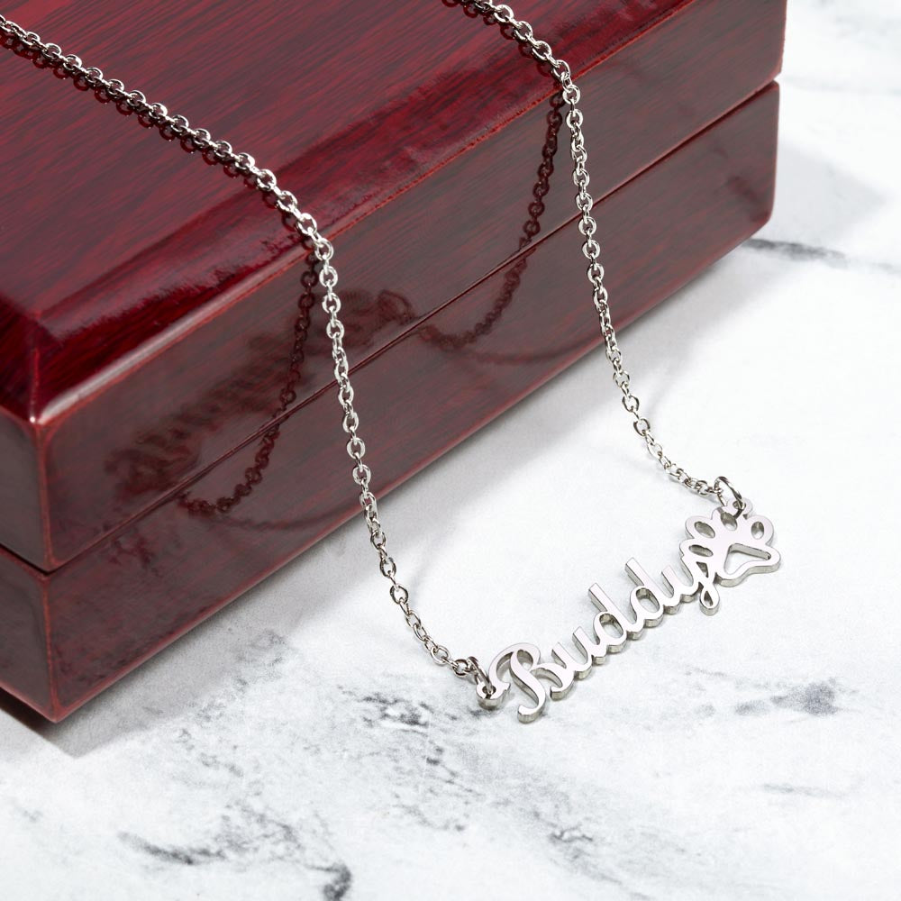 Paw Print Name Necklace — Polished Stainless Steel / Luxury Box