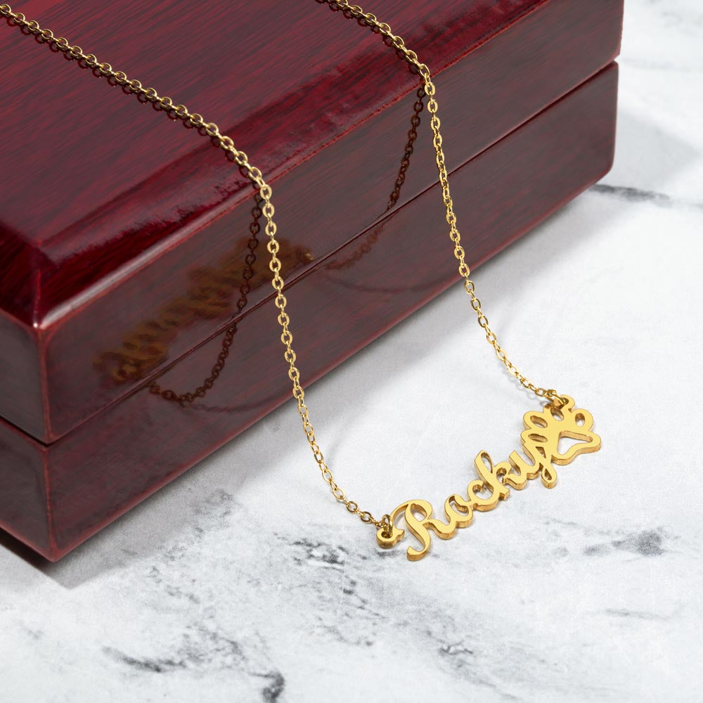 Paw Print Name Necklace — 18k Yellow Gold Finish / Luxury Box