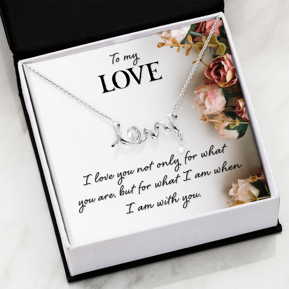 Polished surgical steel Scripted Love Necklace product detail