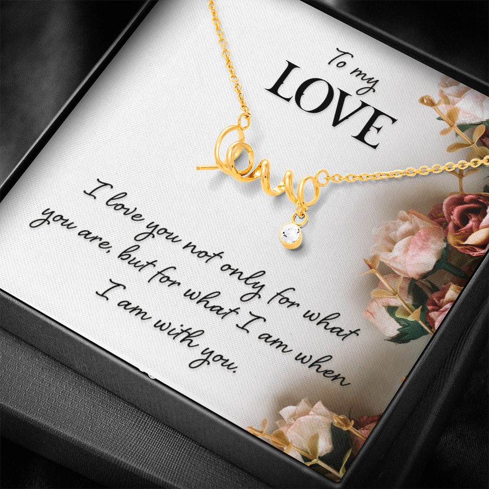 Scripted Love Necklace gold finish pendant and adjustable chain