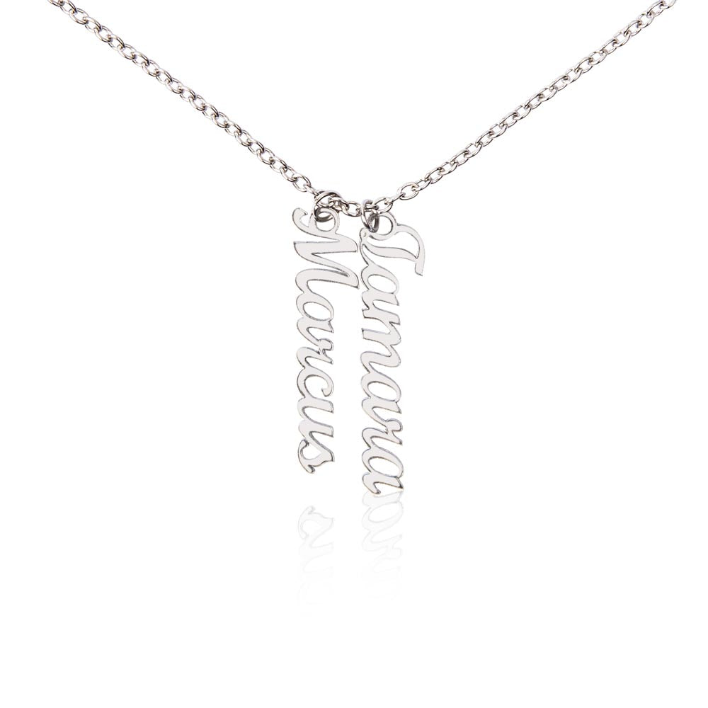 Multi Vertical Name Necklace — 2 Names / Polished Stainless Steel / Standard Box