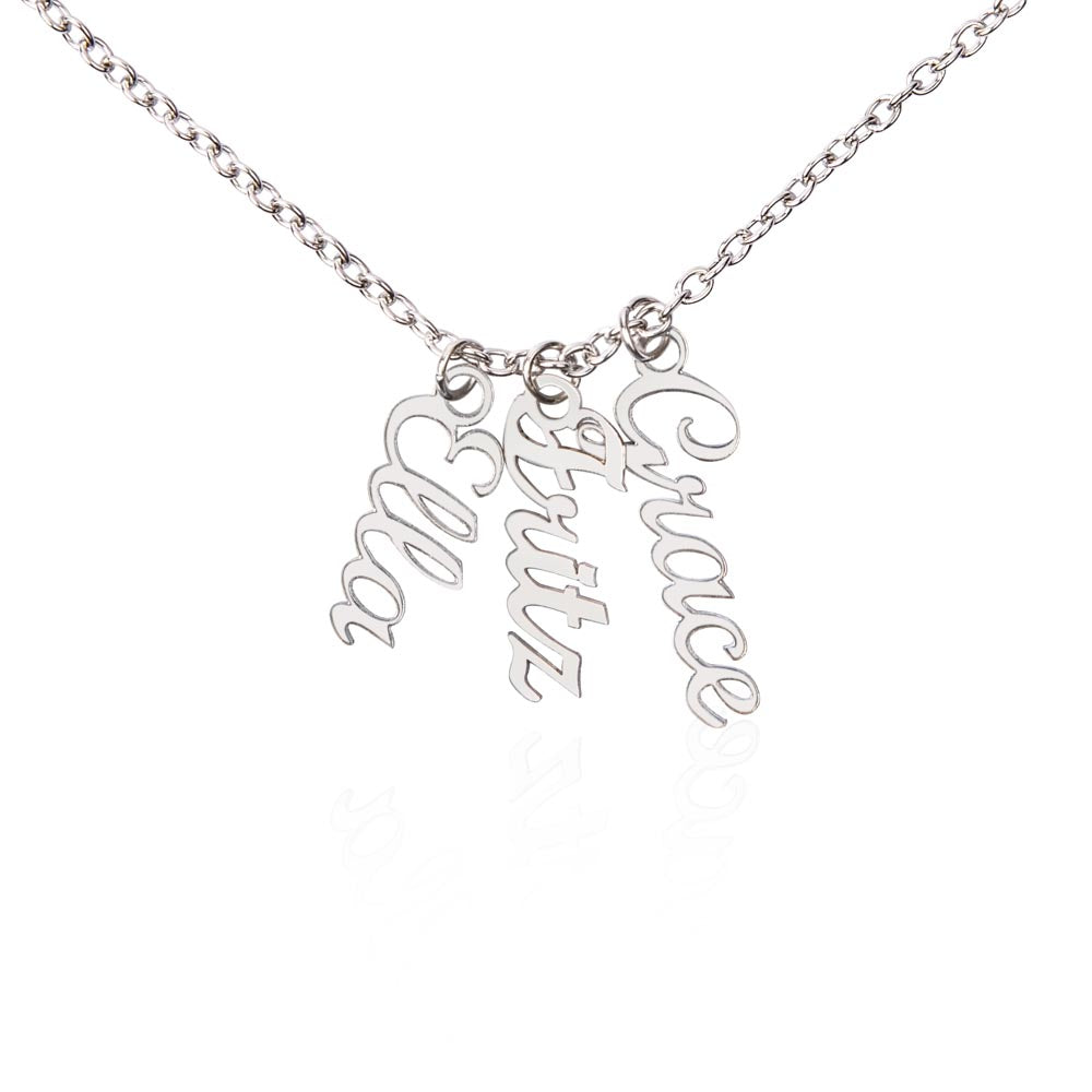 Multi Vertical Name Necklace — 3 Names / Polished Stainless Steel / Standard Box