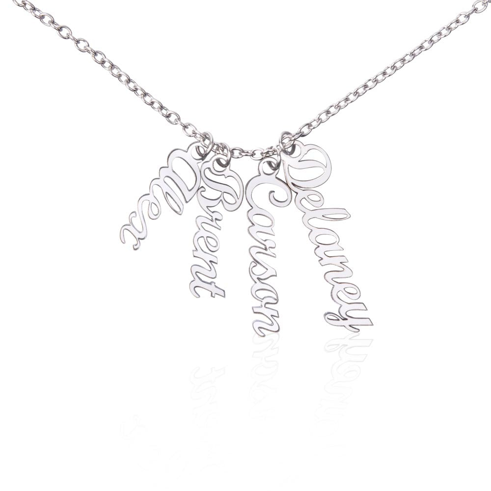 Multi Vertical Name Necklace — 4 Names / Polished Stainless Steel / Standard Box