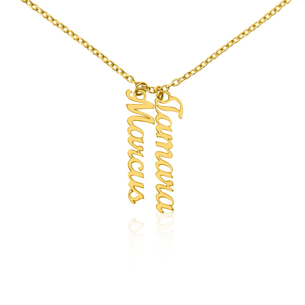 Multi Vertical Name Necklace — 2 Names / 18K Yellow Gold Finish / Standard Box