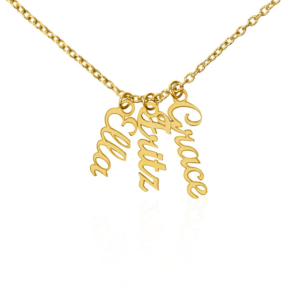 Multi Vertical Name Necklace — 3 Names / 18K Yellow Gold Finish / Standard Box